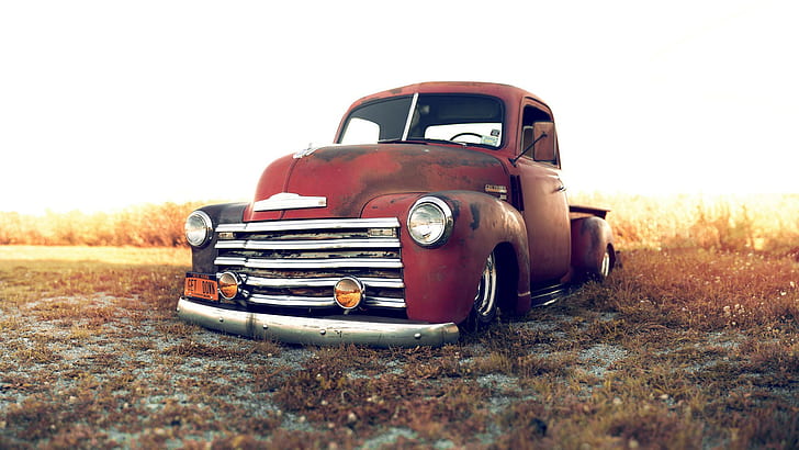 Classic Car Classic Hot Rod Truck Slammed Rat Rod HD, червен chevrolet 3100, автомобили, кола, класически, горещ, пръчка, камион, блъснат, плъх, HD тапет