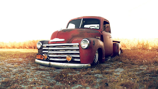 Classic Car Classic Hot Rod Грузовик Slammed Rat Rod HD, красный шевроле 3100, автомобили, авто, классика, хот, грузовик, хлопнул, крыса, HD обои HD wallpaper