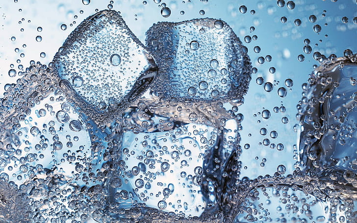 Cubetti di ghiaccio in acqua, bolle, ghiaccio, cubetti, acqua, bolle, Sfondo HD