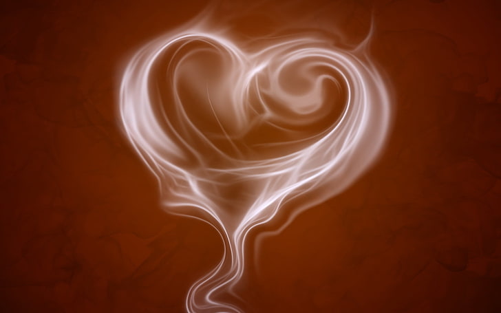 vit rök hjärtatapet, humör, hjärta, kaffe, arom, brun bakgrund, kaffearom, HD tapet