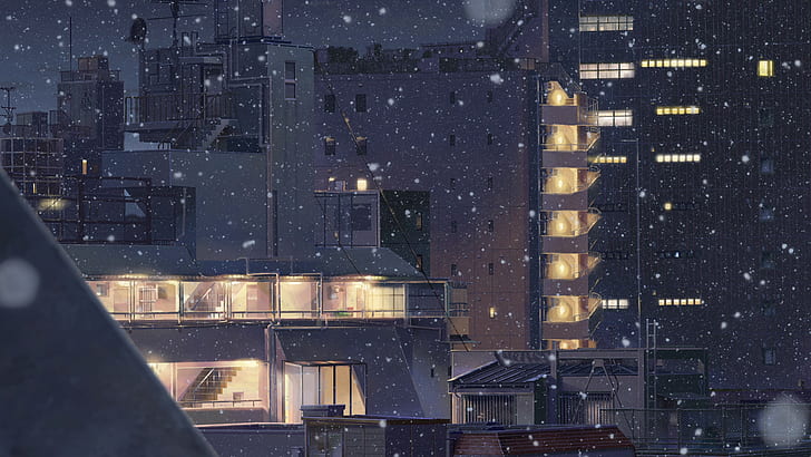 budynek, Kimi no Na Wa, Twoje imię, krajobraz, śnieg, pejzaż miejski, Tapety HD