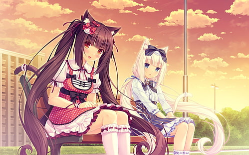 Chocolat (Neko Para), anime girls, robe, oreilles d'animaux, nekomimi, Neko Para, Sayori, vanille (Neko Para), Neko Works, oreilles de chat, Fond d'écran HD HD wallpaper