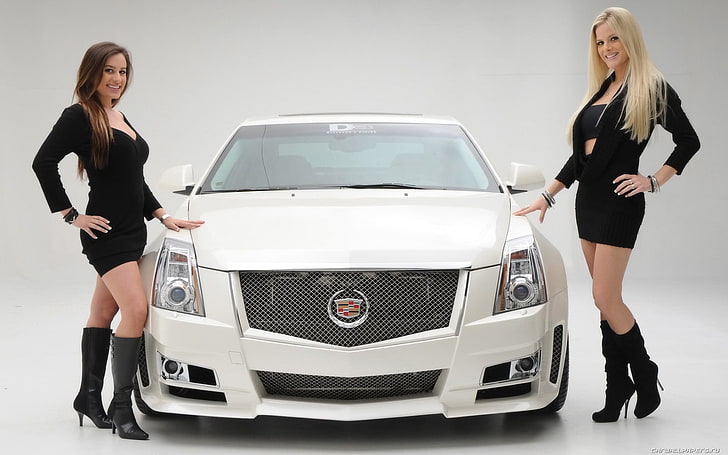 Cadillac CTS With Girls, white Cadillac CTS, Cars, Cadillac, white, HD wallpaper