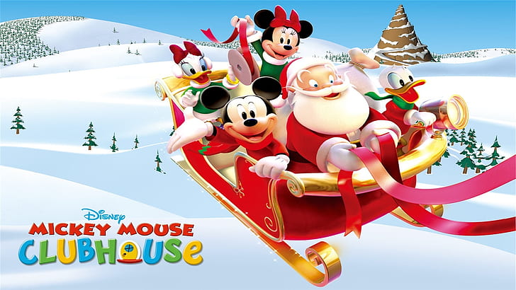 Merry Christmas-Topolino e amici con Babbo Natale Disney Wallpapers HD-1920 × 1080, Sfondo HD