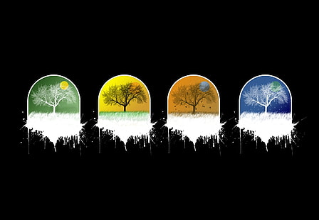 зима минималистичный деревья осень сезоны лето весна черный фон 1448x1002 Природа Сезоны HD Арт, зима, минималистичный, HD обои HD wallpaper