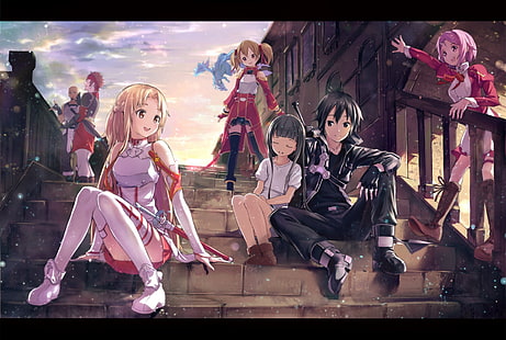 Sword Art Online anime illustrazione, anime, Sword Art Online, anime girls, Yuuki Asuna, Kirigaya Kazuto, Sfondo HD HD wallpaper
