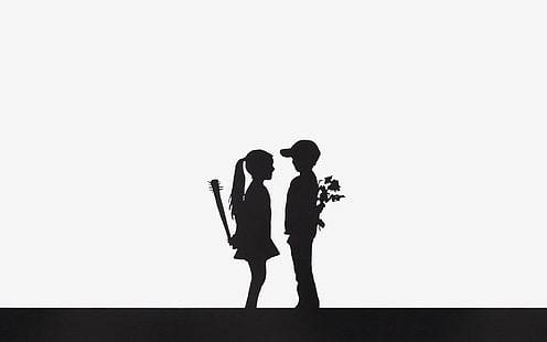 мальчик и девочка иллюстрация, цветы, мальчик, девочка, палка, HD обои HD wallpaper