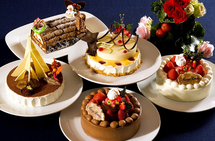 bolos assados ​​variados, chocolate, morango, decoração, bolo, doce, HD papel de parede