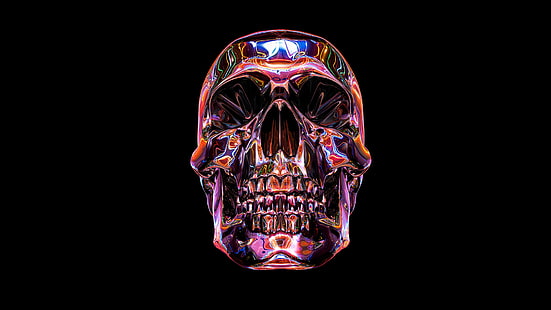 papier peint crâne humain doré et violet, mort, couleur, crâne, saké, Fond d'écran HD HD wallpaper