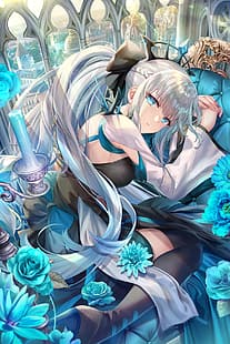  anime, anime girls, Fate series, Fate/Grand Carnival, Morgan le Fay, long hair, ponytail, white hair, HD wallpaper HD wallpaper