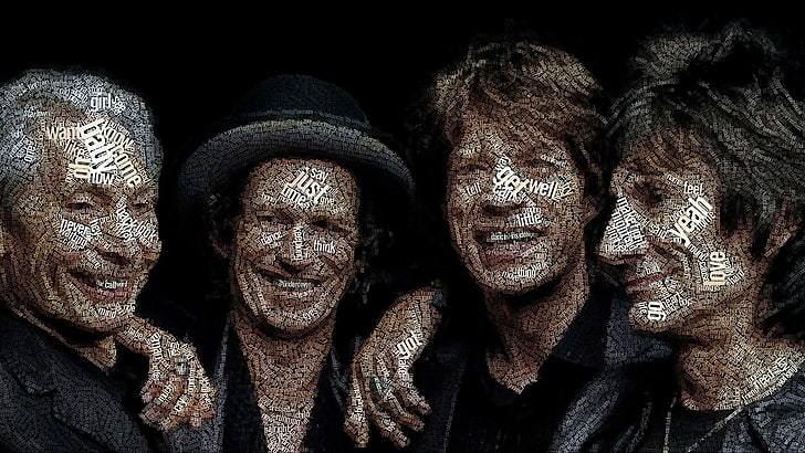 Rolling Stones member, Rolling Stones, Mick Jagger, Keith Richards, typographic portraits, men, music, HD wallpaper
