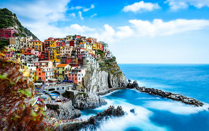 pantai, Italia, Cinque Terre, kota, batu, tebing, Wallpaper HD