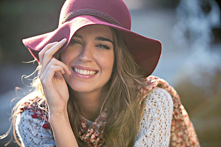 face, smile, model, laughter, hat, clara alonso, HD wallpaper