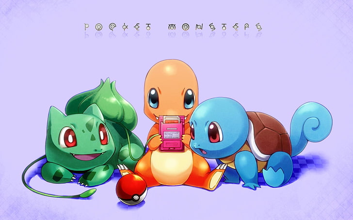 Pokémon, Bulbasaur (Pokémon), Charmander (Pokémon), Pokeball, Squirtle (Pokémon), Starter Pokemon, Unown (Pokémon), HD тапет