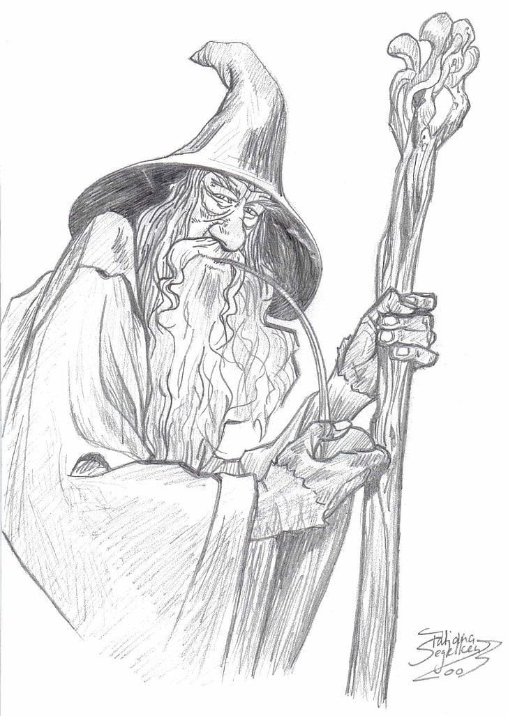 Gandalf, drawing, The Lord of the Rings, fantasy art, wizard, HD wallpaper