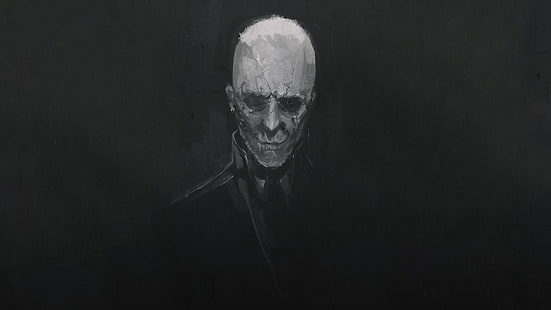 Hombre en pintura de retrato negro, monocromo, calvo, ropa negra, cicatrices, cara, Fondo de pantalla HD HD wallpaper