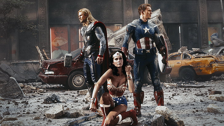 superbohater, DC Comics, Wonder Woman, Thor, Kapitan Ameryka, The Avengers, Tapety HD