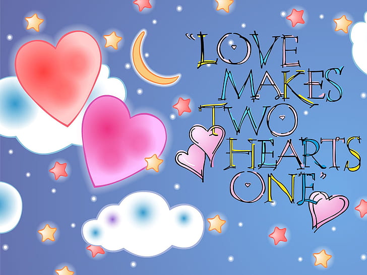 Love makes two hearts one, Love, Heart, Blue, HD wallpaper