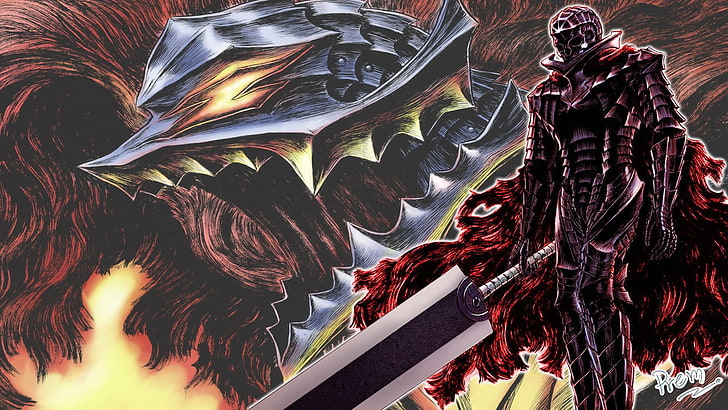 man in iron armor illustration, Anime, Berserk, HD wallpaper