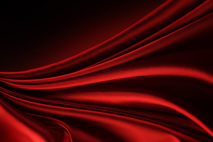 красная волна цифровые обои, кривые, ткань, складки, HD обои