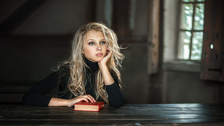женщины, блондинка, книги, Алиса Тарасенко, HD обои