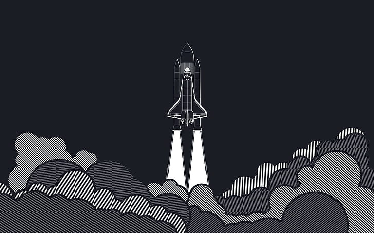 ilustraciones vectores espaciales plataformas de lanzamiento nave espacial cohetes azul minimalismo transbordador espacial, Fondo de pantalla HD