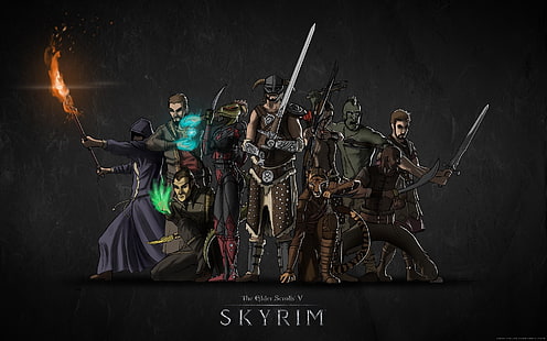 Skyrim тапет, The Elder Scrolls V: Skyrim, Dovakhiin, произведения на изкуството, видео игри, HD тапет HD wallpaper