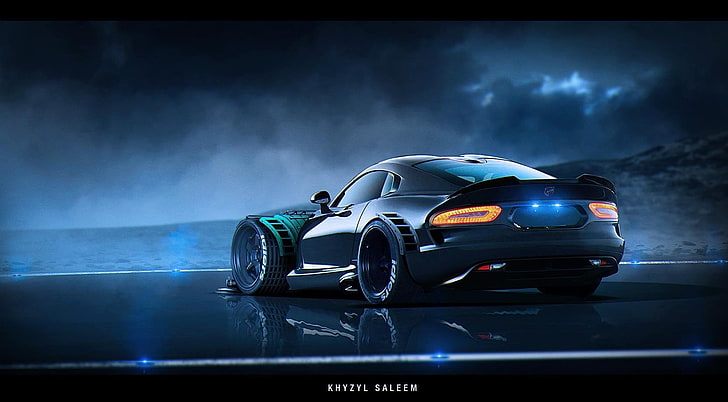 captura de pantalla de coupé deportivo negro, coche, postura, esquivar, Dodge Viper, futurista, Khyzyl Saleem, Fondo de pantalla HD