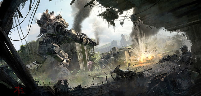 Titanfall, Titanfall 2, Battle, Explosion, Futuristic, Robot, Soldier, วอลล์เปเปอร์ HD HD wallpaper