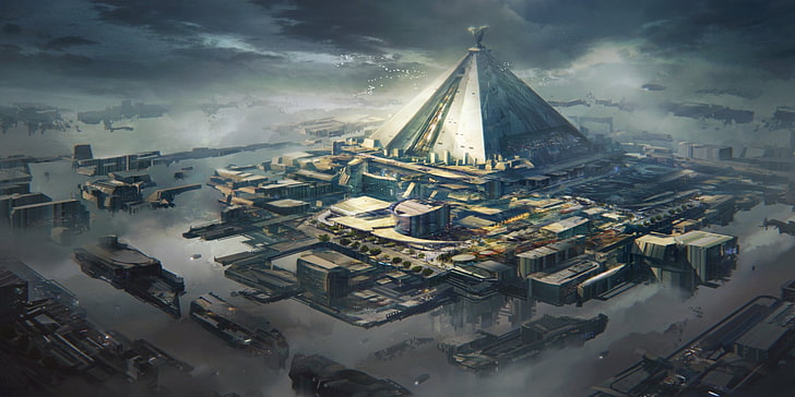 Sci Fi, City, Floating Island, Futuristic City, Game Of Thrones, Pyramid, HD wallpaper