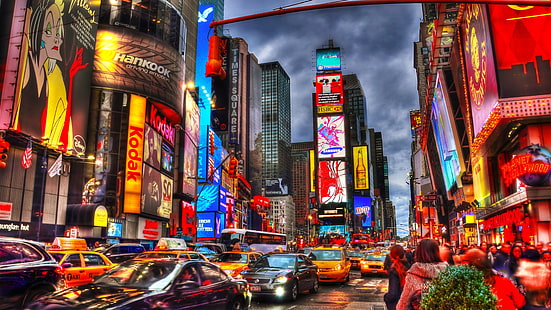 ニューヨーク、タイムズスクエア、夜、高層ビル、ショップ、ライト、車、人、ニューヨーク、シティ、タイムズ、スクエア、夜、高層ビル、ショップ、ライト、車、人、 HDデスクトップの壁紙 HD wallpaper