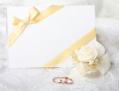 Aliança de casamento cor de rosa ouro, flores, cartão postal, flor, anéis de noivado, alianças de casamento, cartão de felicitações, HD papel de parede HD wallpaper