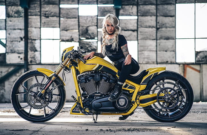 Motorräder, Mädchen und Motorräder, Custom-Motorrad, Harley-Davidson, Thunderbike-Zoll, Frau, HD-Hintergrundbild