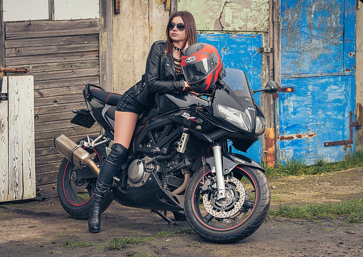 girl, background, motorcycle, HD wallpaper