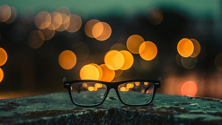 óculos, Tomer Dahari, luzes, reflexo de lente, noite, HD papel de parede