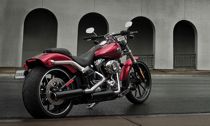 harley davidson softail breakout, side view, red, motorcycle, Vehicle, HD wallpaper