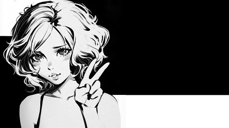 anime, anime girls, Ilya Kuvshinov, monochrome, drawing, HD wallpaper