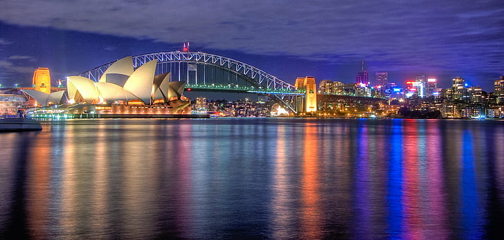 夜のオペラハウス、シドニーオペラハウス、シドニー、オーストラリア、シドニーオペラハウス、シドニー、オーストラリア、シドニーオペラハウス、HDR、シドニーオーストラリア、夜、橋、夜のショット、低光、画像、光反射、ニコン、デジタル、ブレンド、photomatix、cs3、d50、VR、パノラマ、風景、都市の景観、都市のスカイライン、有名な場所、オーストラリア、建築、ニューサウスウェールズ、シドニー、港、イルミネーション、夕暮れ、都市のシーン、現代、都市、ダウンタウン地区、川、反射、アジア、 HDデスクトップの壁紙