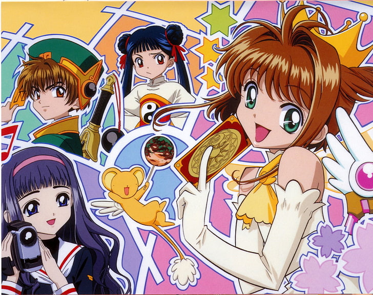 Anime, Cardcaptor Sakura, Keroberos (Card Captor Sakura), Meiling Li, Sakura Kinomoto, Syaoran Li, Tomoyo Daidouji, Sfondo HD