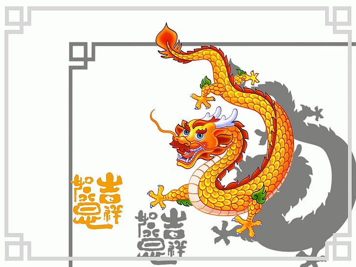 Иллюстрация китайского дракона, китайский дракон, дракон, HD обои