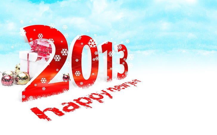 2013 New Year Happy، Snow، gift، 2013 سنة جديدة سعيدة قائمة بذاتها ، 2013 ، سنة جديدة ، سعيدة ، ثلج ، هدية، خلفية HD