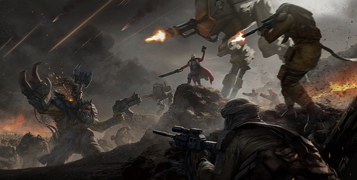 war, battle, Warhammer, Warhammer 40k, empire, orks, HD wallpaper