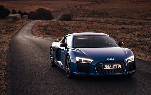 Audi, R8, V10, Plus, รถเก๋ง audi สีน้ำเงิน, ถนน, ไฟ, หน้า, สีน้ำเงิน, รถยนต์, Audi, เครื่อง, R8, V10, Plus, วอลล์เปเปอร์ HD HD wallpaper