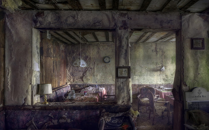 weiße Pendelleuchte, Interieur, Ruine, verlassen, HD-Hintergrundbild