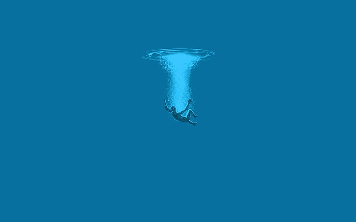 человек под водой, минимализм, вода, под водой, HD обои