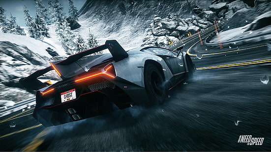 silver Lamborghini Veneno coupe Need For Speed ​​tapet, skid, drift, ghost, Need for Speed, nfs, Rivals, NFSR, lamborghini veneno, HD tapet HD wallpaper