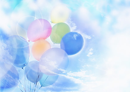 ballonger illustration, himlen, moln, drömmar, ballonger, HD tapet HD wallpaper