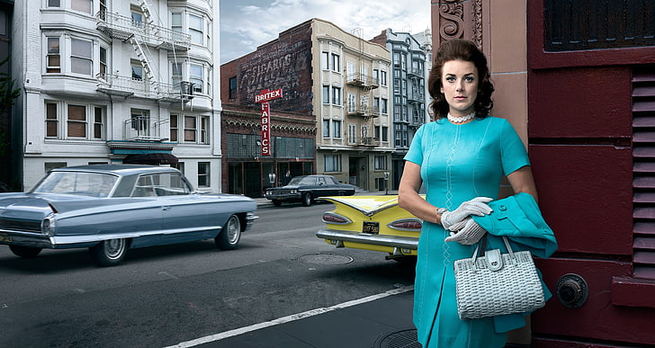 vintage, USA, kobiety, pejzaż miejski, samochód, Chevrolet, Tapety HD