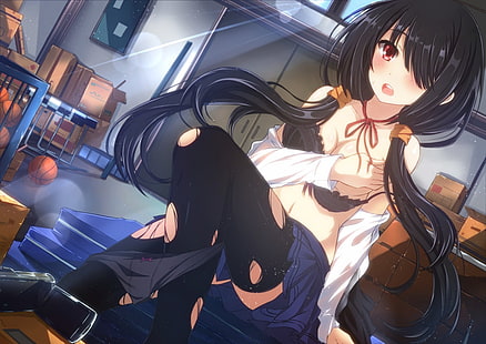 Tokisaki Kurumi, torn clothes, anime girls, Date A Live, HD wallpaper HD wallpaper