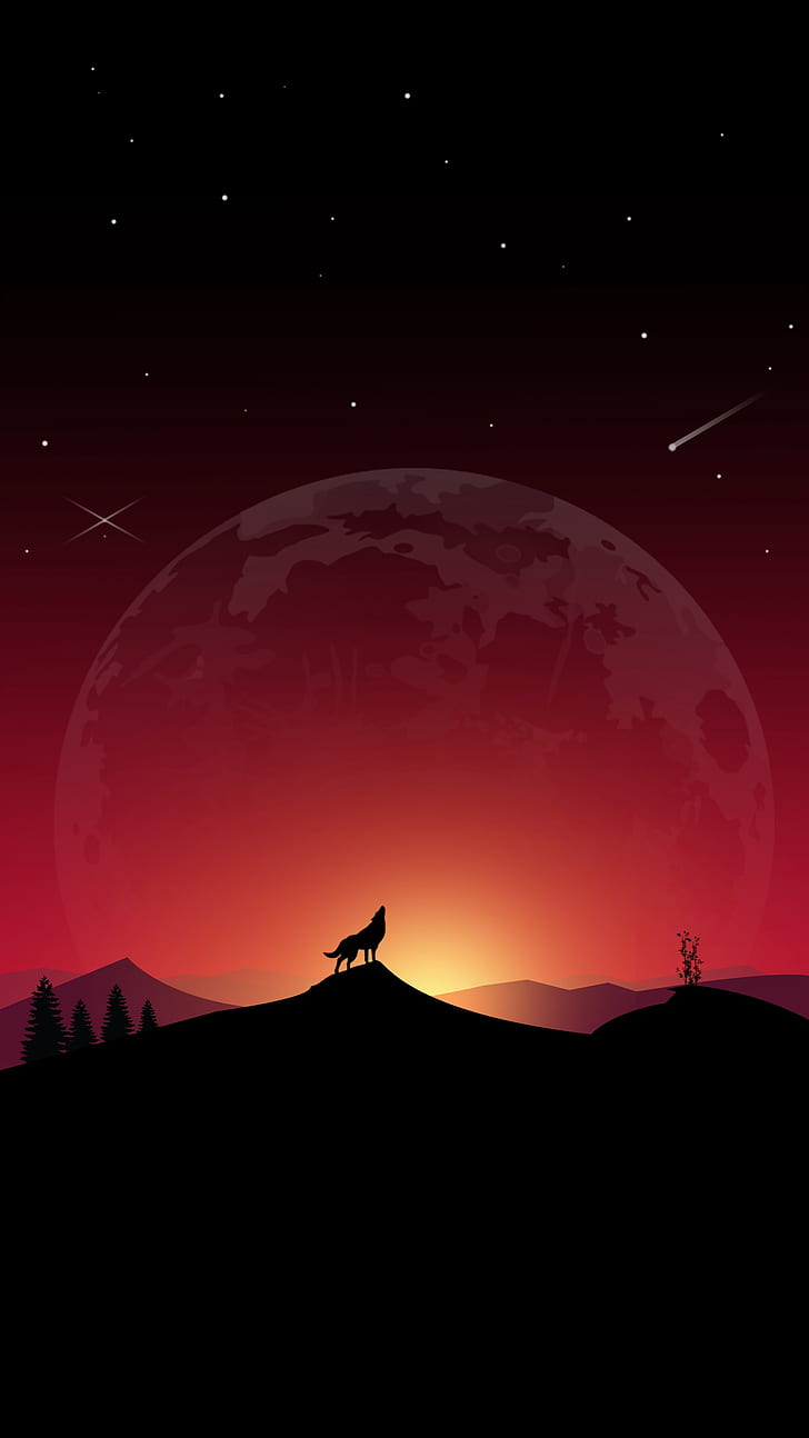 หมาป่าหอนความเหงาศิลปะพระจันทร์เต็มดวง, วอลล์เปเปอร์ HD, วอลเปเปอร์โทรศัพท์